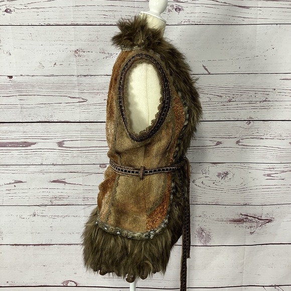 Boston Proper Faux Fur Vest Womens Size Small Boho Belted Western Festival - Picture 4 of 15